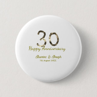 Golden Metallic 30th Happy anniversary add name 2 Inch Round Button