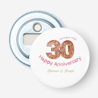 Golden Metallic 30th Happy anniversary add name Bottle Opener