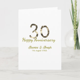 Golden Metallic 30th Happy anniversary add name Card
