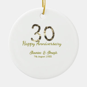 Golden Metallic 30th Happy anniversary add name Ceramic Ornament