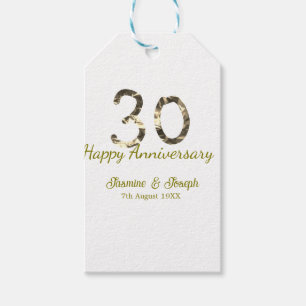 Golden Metallic 30th Happy anniversary add name Gift Tags