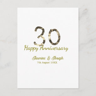 Golden Metallic 30th Happy anniversary add name Postcard