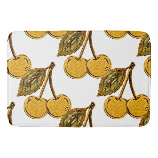 Golden Metallic Cherries Pattern Bath Mat