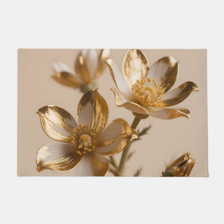 Golden Metallic Flowers Luxe Botanical Elegance Doormat
