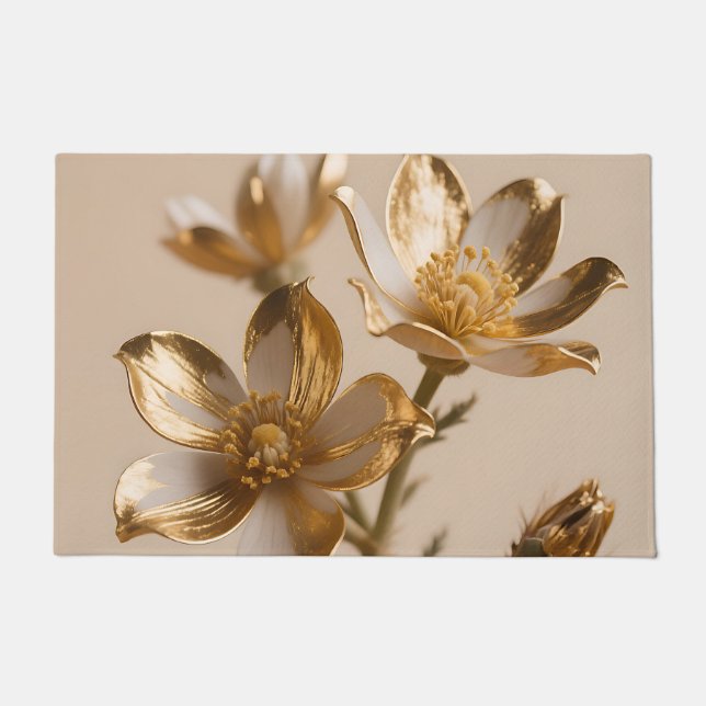 Golden Metallic Flowers Luxe Botanical Elegance Doormat (Front)