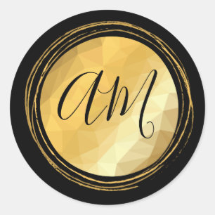 Golden metallic frame custom monogram letters classic round sticker