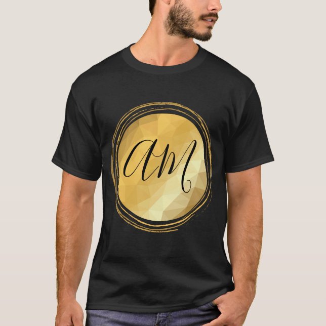 Golden metallic frame custom monogram letters T-Shirt (Front)