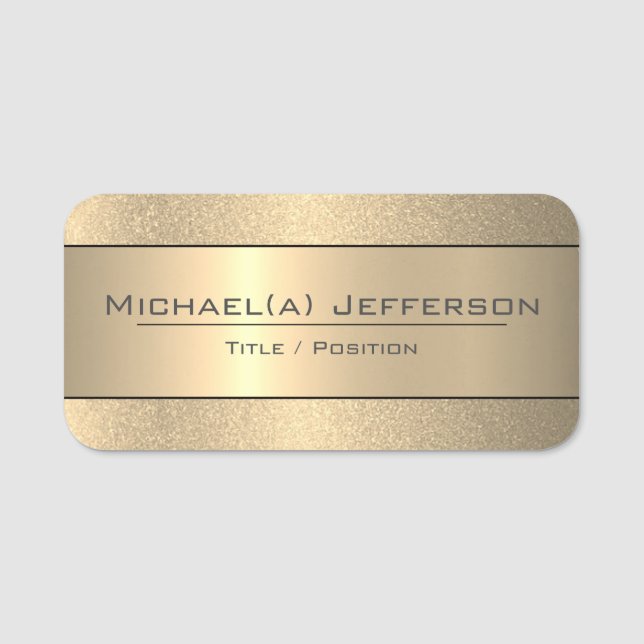 Golden Metallic & Glitter Luxury Timeless Elegance Name Tag (Front)