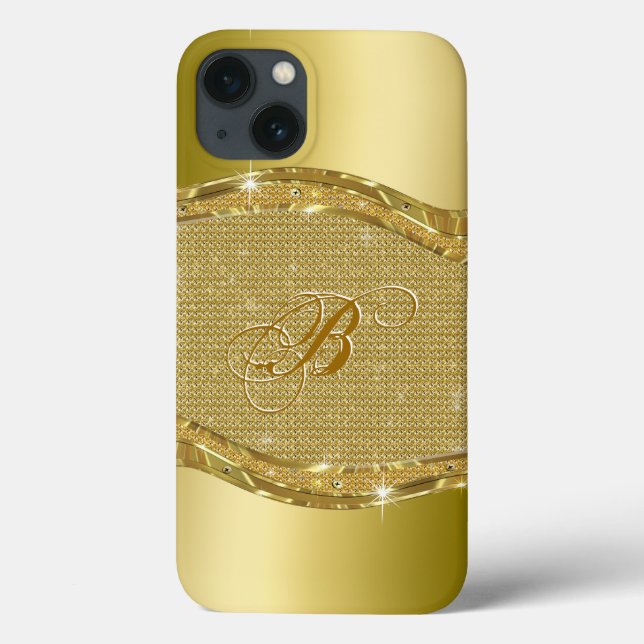 Golden Metallic Look With Diamonds Pattern Case-Mate iPhone Case (Back)