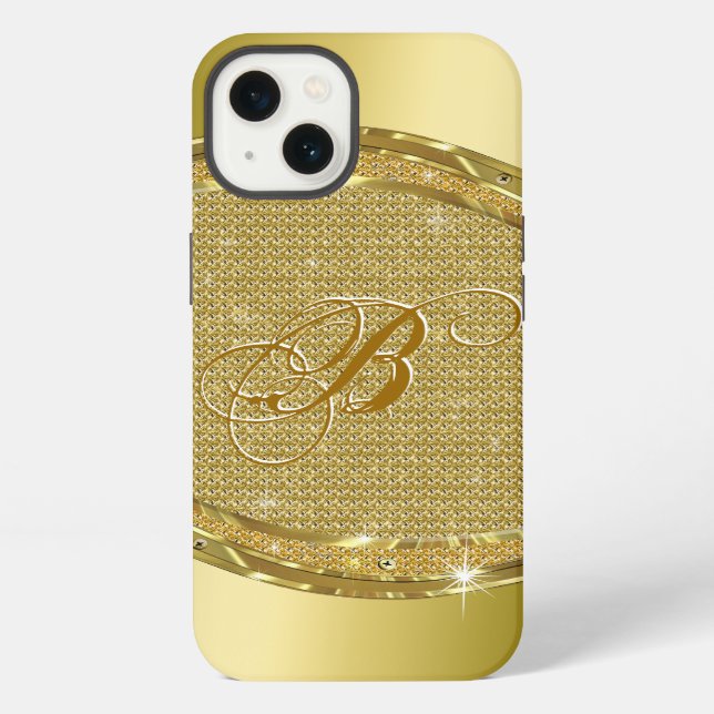 Golden Metallic Look With Diamonds Pattern iPhone Case (Back)