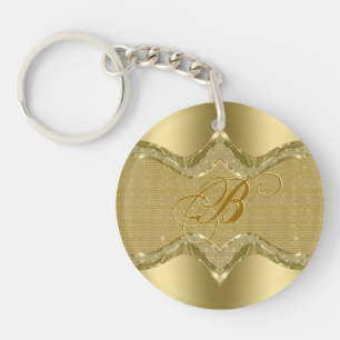 Golden Metallic Look With Diamonds Texture Keychain