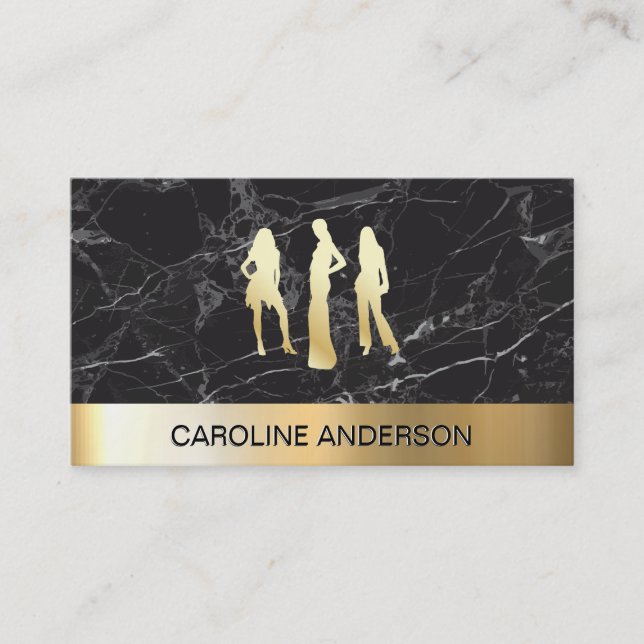 Golden Metallic Models | Black Marble Colour Block Business Card (Front)