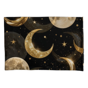 Golden Metallic Moons Pattern,Luxe Celestial  Pillowcase