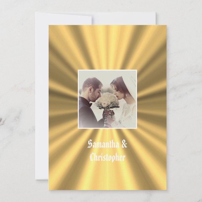 Golden metallic wedding photo invitation (Back)
