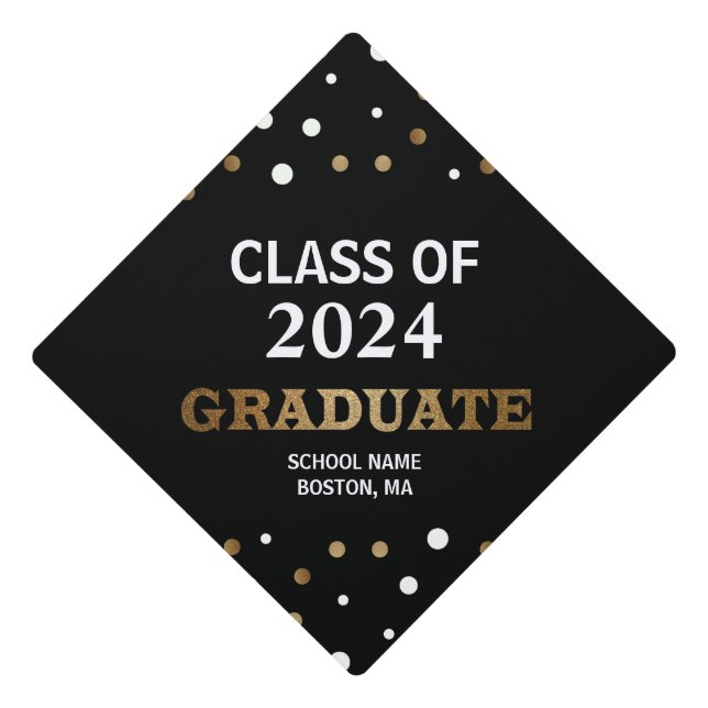 Golden Milestone: Class of 2024 Personalized Gradu Graduation Cap Topper (Front)