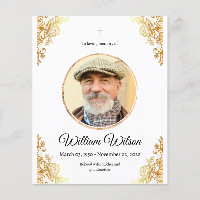 Golden Minimalist Obituary Memorial Service  Flyer (Front)