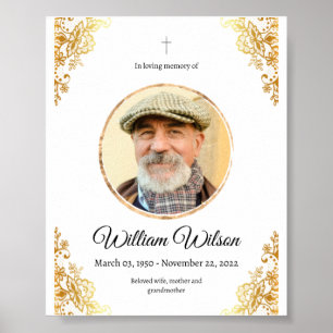 Golden Minimalist Obituary Memorial Service Poster