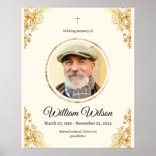 Golden Minimalist Obituary Memorial Service Poster