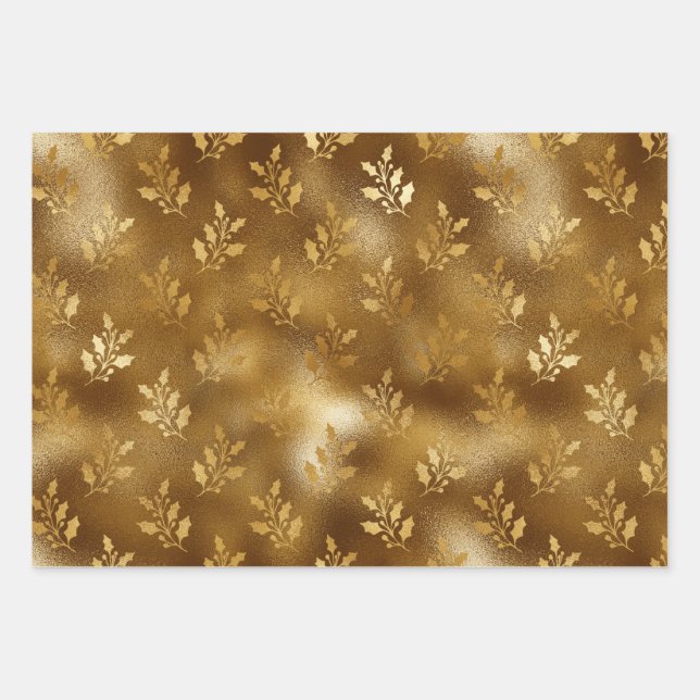 Golden Mistletoe Christmas Holiday Wrapping Paper (Front)