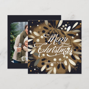 Golden mistletoe wreath Flat Holiday Card