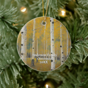Golden Modern Aspen Trees Ceramic Ornament