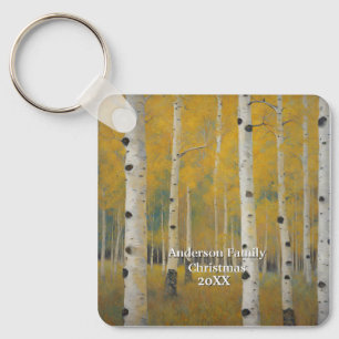 Golden Modern Aspen Trees Keychain