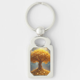 Golden money tree gold coins keychain