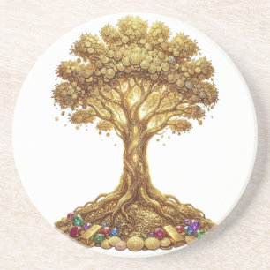 Golden Money Tree of Abundance Art Coaster
