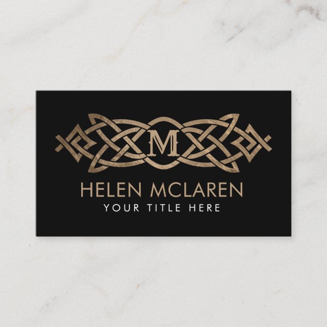 Golden Monogram Celtic Knot Ornament Business Card (Front)