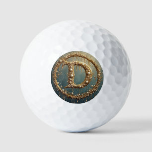 Golden Monogram Initial Letter D Golf Balls
