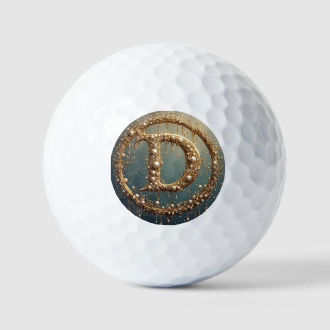 Golden Monogram Initial Letter D Golf Balls (Front)