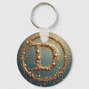 Golden Monogram Initial Letter D Keychain