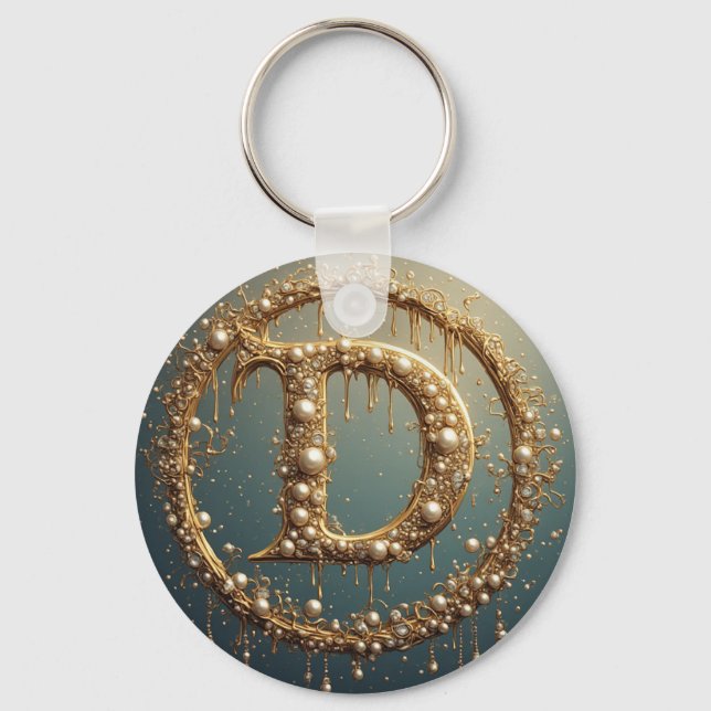 Golden Monogram Initial Letter D Keychain (Front)