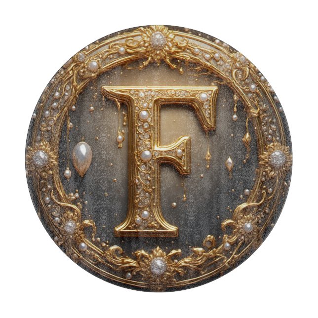Golden Monogram Initial Letter F Cutting Board (Front)
