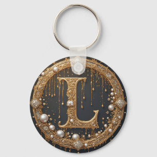 Golden Monogram Initial Letter L Keychain