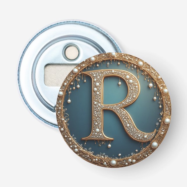 Golden Monogram Initial Letter R Bottle Opener (Front)