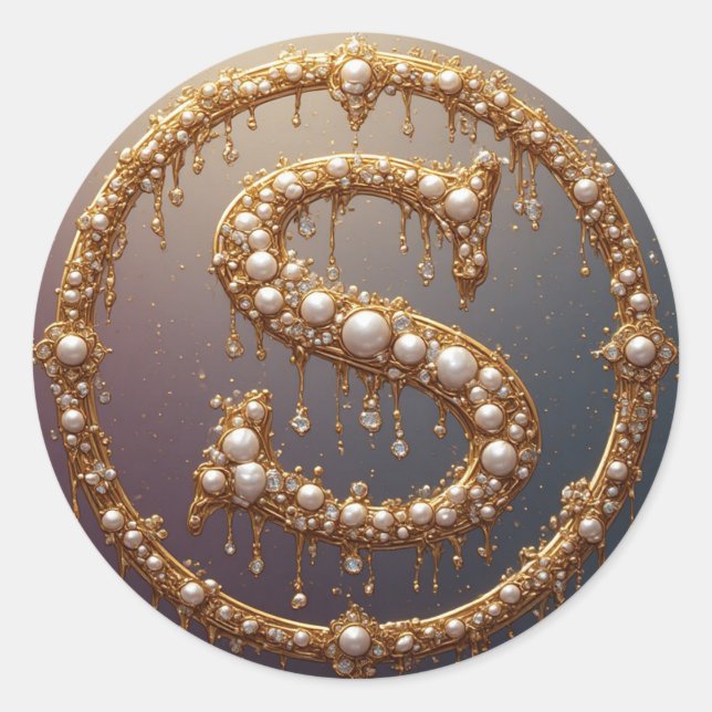 Golden Monogram Initial Letter S Classic Round Sticker (Front)
