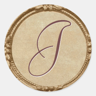 Golden Monogram Sticker/Seal Classic Round Sticker