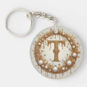 Golden Monogram T Initial Jewellery Motif Gift Keychain