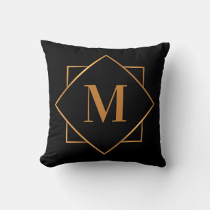 Golden Monogram Throw Pillow