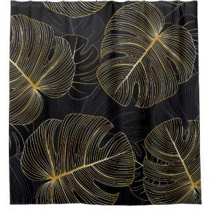 Golden monstera leaves, romantic seamless floral.