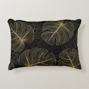 Golden monstera leaves, romantic seamless floral. accent pillow