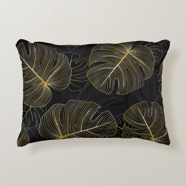 Golden monstera leaves, romantic seamless floral. accent pillow (Front)