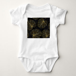 Golden monstera leaves, romantic seamless floral. baby bodysuit