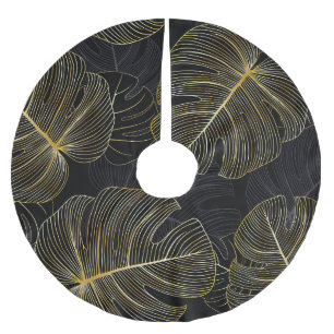 Golden monstera leaves, romantic seamless floral. brushed polyester tree skirt