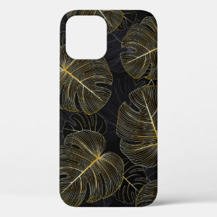 Golden monstera leaves, romantic seamless floral. iPhone 12 case
