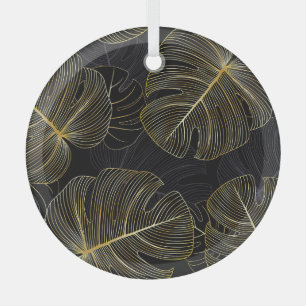 Golden monstera leaves, romantic seamless floral. glass ornament