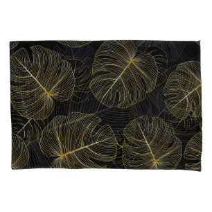 Golden monstera leaves, romantic seamless floral. pillowcase