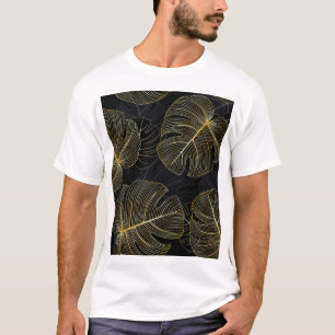 Golden monstera leaves, romantic seamless floral. T-Shirt