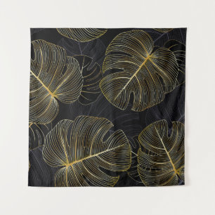 Golden monstera leaves, romantic seamless floral. tapestry